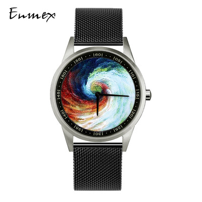

Enmex Creative Design Watch fine steel Waterproof Oil Painting Dazzling Whirlpool Mens Watch