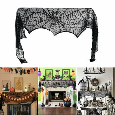 

Fireplace Mantle Scarf Cover Halloween Decor Black Spiderweb Tablecloth Party Home Decoration