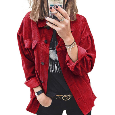 

Autumn Women Jacket Coat Long Sleeve Solid Color Loose Single-Breasted Coat