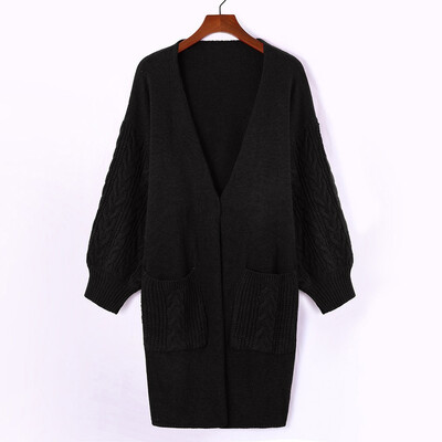 

Roseonmyhand Plus Size Womens Pocket Long Sleeve Solid Color Print Knit Sweater Cardigan