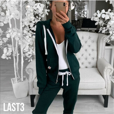

Women Zipper Hooded Sweatshirt Long Sleeve Outwear Hoodie Plain Jacket Coat Tops