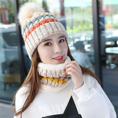 

Womens Winter Knit Beanie Hat Scarf Set Fleece Warm Multicolored Snow Ski Cap