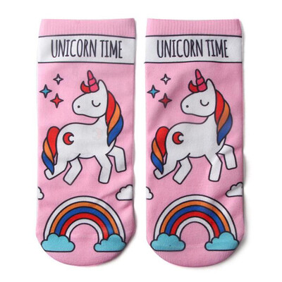 

Kids Girls Boys Print Cartoon Unicorn Short Socks Suitable For Child Aged 6-12