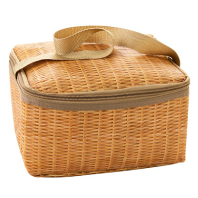 

Portable Outdoors Picnic Bags Imitation Rattan Picnic Bag Insulated Thermal Cooler Lunch Bag