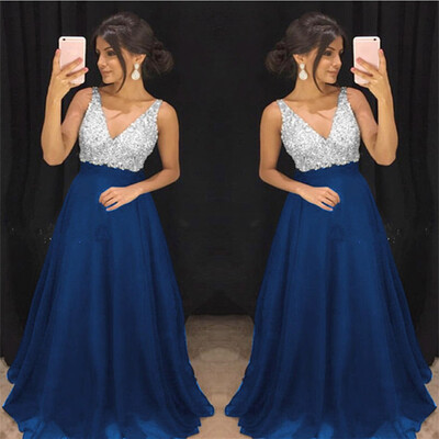 

〖Follure〗Womens Sexy Solid Color Sleeveless V-Neck Sling Sequin Long Full Dress