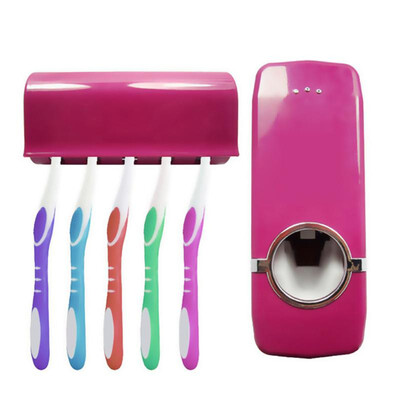

Wall Mount Rack Automatic Toothpaste Dispenser 5 Toothbrush Holder