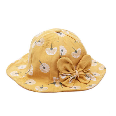 

Cute Bow Flower Print Ruffled Soft Brim Girl Princess Hat Sun Beach Cap