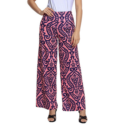 

Womens Summer Floral Bohe Casual Wide Leg Elastic High Wast Trousers Pants