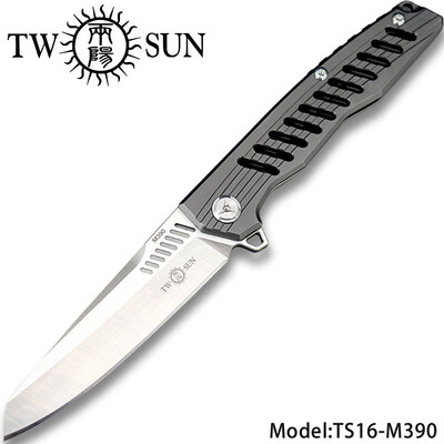 

TwoSun d2 m390 blade folding knife Pocket Knives Survival Camping hunting outdoor tool EDC TC4 Titanium KVT ceramics ball TS16