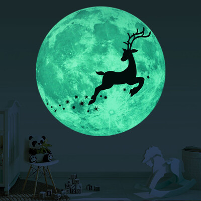 

〖Follure〗Christmas 3D Luminous Moon Deer Wall Sticker For Kids Rooms Glow In The Dark Bed