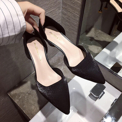 

Small breeze shoes womens shoes 2019 spring new pointed C square buckle hollow high heels Korean version of Joker sandals