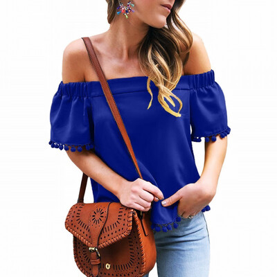 

Pom-pom shirt womens short slim shirt