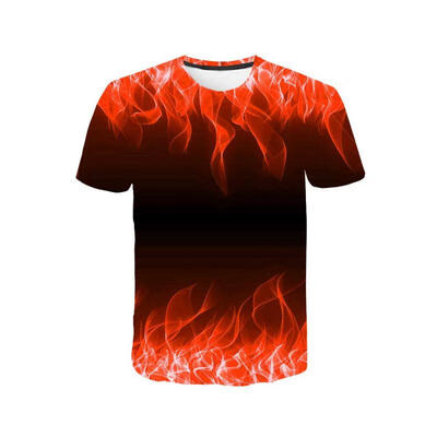 

Mens 3D Flame Print T-shirt Summer Fashionable Round Neck Short Sleeve T-shirt