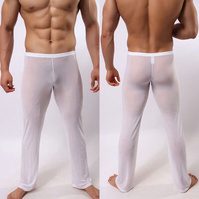 

Mens Sexy Lingerie Long Johns Pants Thermal Mesh Sheer See-through Underwear