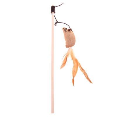 

1pc Cat Teaser Stick Wooden Wand Bell Ring Funny Cat Rod Feather Kitten Toy