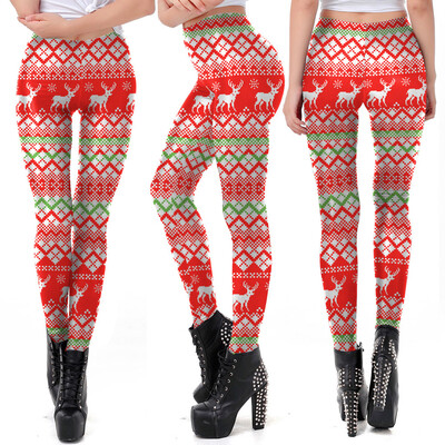 

Tailored Womens Christmas Santa Claus Elk Print Tighten High Waist Pencil Pants Trousers