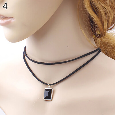 

Rectangle Pendant Double Layers Velvet Chain Choker Short Necklace Lady Gift