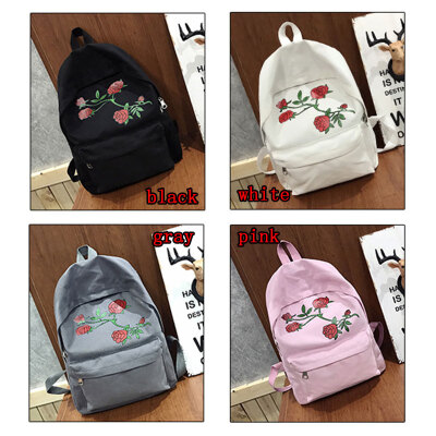 

Backpack Women Women Girls Canvas Embroidery Flowers School Bag Rose