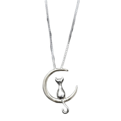 

Lovely Chain Necklace Moon Goods Personality of Silver-plated Cat Cute