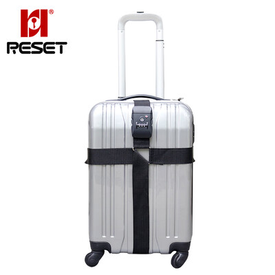 

RESETRST-033 Cross strap with luggage strap with trolley case suitcase bundle with TSA exit password lock strap black