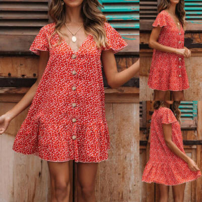 

Women Summer Boho Casual Shortsleeve Mini Party Cocktail Beach Dress Sundress