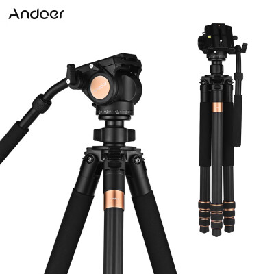 

Andoer 69inch Professional Carbon Fiber Video Camera Tripod with Fluid Drag Head for Canon Nikon Sony DSLR Max Payload 15kg