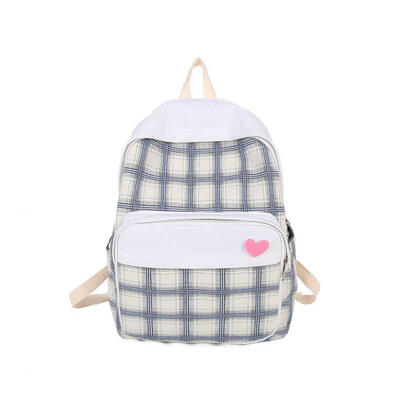

Fashion Canvas Backpack Simple Large Capacity Schoolbag With Grid Pattern For Students