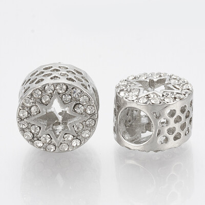 

Alloy Rhinestone European Beads Large Hole Beads Hollow Column Platinum Crystal 115x9mm Hole 5mm
