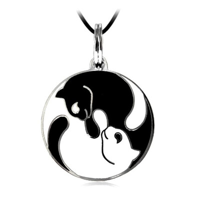

New Fashion Hollow Kitten Fish Bone Couple Stitching Necklace Stainless Steel Cat Animal Pendant Necklace For Lover Jewelry Gift