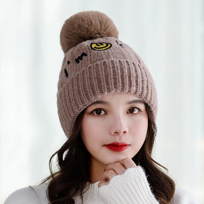 

Korean Autumn&Winter Wool Hat Outdoor Furring Thickening Heating Cap Letter Woman Ear Protector Ball Knitted Headgear