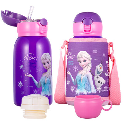 

Disney baby sippy cup childrens mug men&women baby cup student outdoor portable 316 stainless steel kettle with cup set double cover purple ice snow 550ml