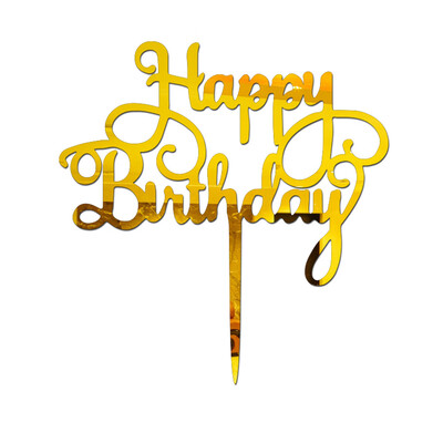 

Toponeto New Happy Birthday Acrylic Cake Topper Decor Silver Gold Party Supplies Decor