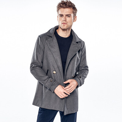 

Toponeto Winter Mens Solid Color Pocket Edging Color Gold Button Casual Long Trench Coat
