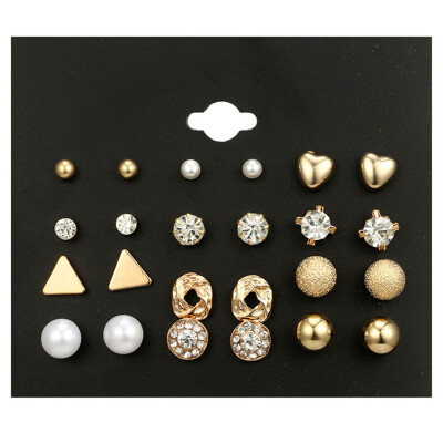 

Women Round Ball Metal Pearl Earrings For Women Girl Gifts Crystal Stud Earring Sets Mix Jewelry