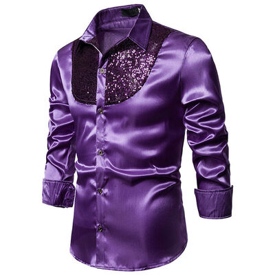 

Formal Men Slim Ball Wedding Silk-Like Satin Long Sleeve Dress ShirtsTOPS -XXL
