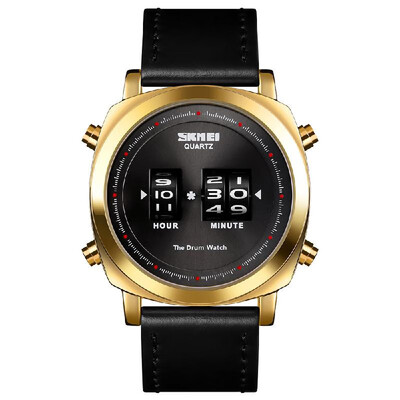 

SKMEI 1519 Man Quartz Watch Creative Rolling Time Display Sport Waterproof 3ATM Leather Watchband Male Wristwatch