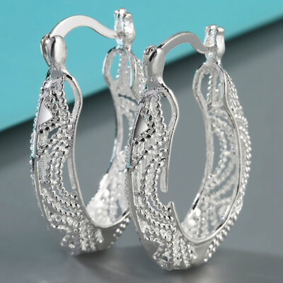 

Fashion Women 925 Solid Sterling Silver Stud Hoop Dangle Earring Bridal Wedding Ear Clip Jewelry