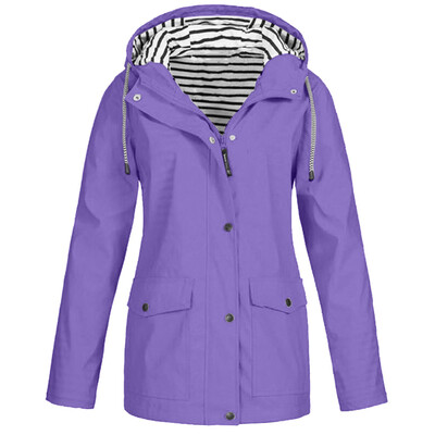 

Roseonmyhand Women Solid Rain Jacket Outdoor Plus Size Waterproof Hooded Raincoat Windproof