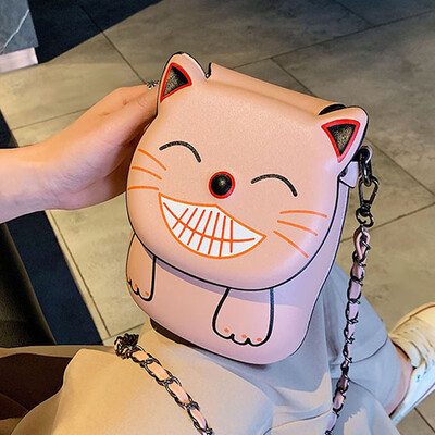 

2019 new cartoon womens bag animal one shoulder bag cute cat slant bag mini bag mobile phone bag