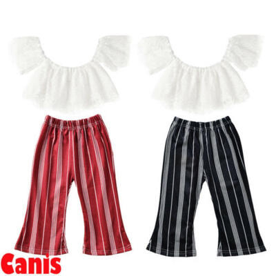 

Hot Toddler Baby Kids Girl Lace Tops Stripe Loose Pants Outfits Set Clothes 1-5T