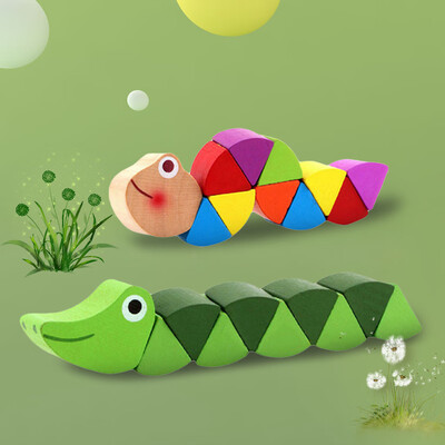 

Gobestart 2Pack Colorful Wooden Twisted Caterpillar Toy Kids Educational Didactic Toy