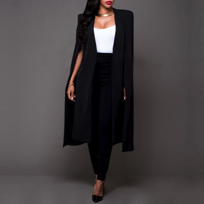 

Women Lady Formal Long Cloak Cape Blazer Suit Jacket Coat Trench Poncho Outwear