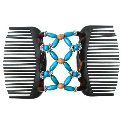 

Retro Double Beaded Hair Magic Comb Clip Beading Imitation Wood Stretchy Hair Combs Pins For Women Hair Accessories