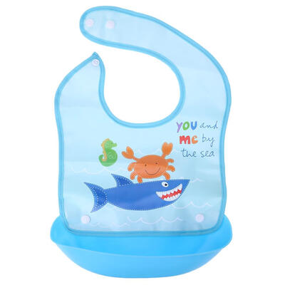 

Blue Cotton Removable Baby Imitation Silicone Waterproof Print Pattern Bibs