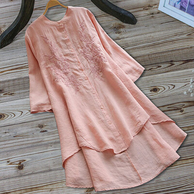 

Starmoon Women Vintage Embroidery Casual Button Long Sleeve Linen Top T-Shirt Blouse