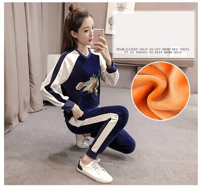 

The 2018 winter wear new Korean version of the extra pile&thick leisure sportswear bodysuit two-piece golden fleece set