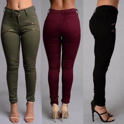 

Fashion Women Casual Denim SkiF001y Denim Pants High Waist Pencil Jeans Zipper Trousers