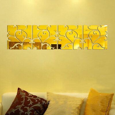 

〖Follure〗16pcs DIY 3D Acrylic Mirror Decal Mural Wall Sticker Home Decor Removable Gold