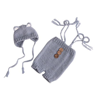 

2PCSSet Vintage Baby Photo Shoot Romper Baby Knit Cartoon Animal Hat Crochet Newborn Boy Photography Props