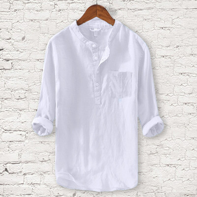 

Toponeto Mens New Style Fashion Pure Cotton And Hemp Long Sleeve Top Casual Blouse Top